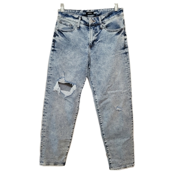 Express Denim - Express Light Wash Ripped Distressed Boyfriend Jean